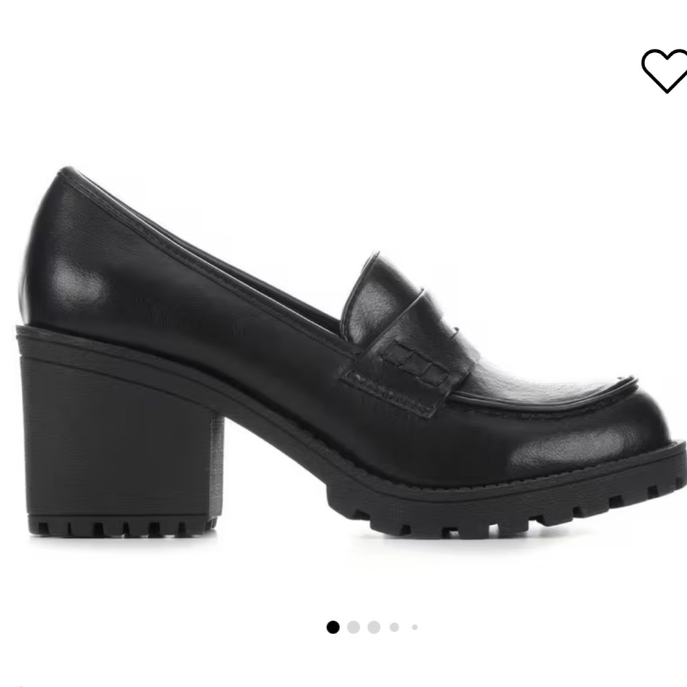 Women's Black Chunky Heel Penny Loafers